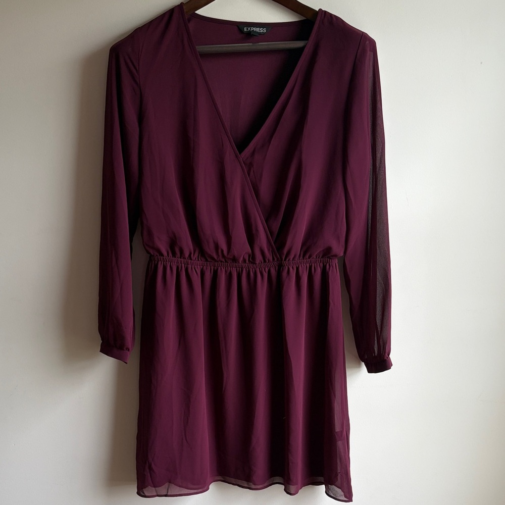 Express Women's Burgundy Long-Sleeve Wrap Dress